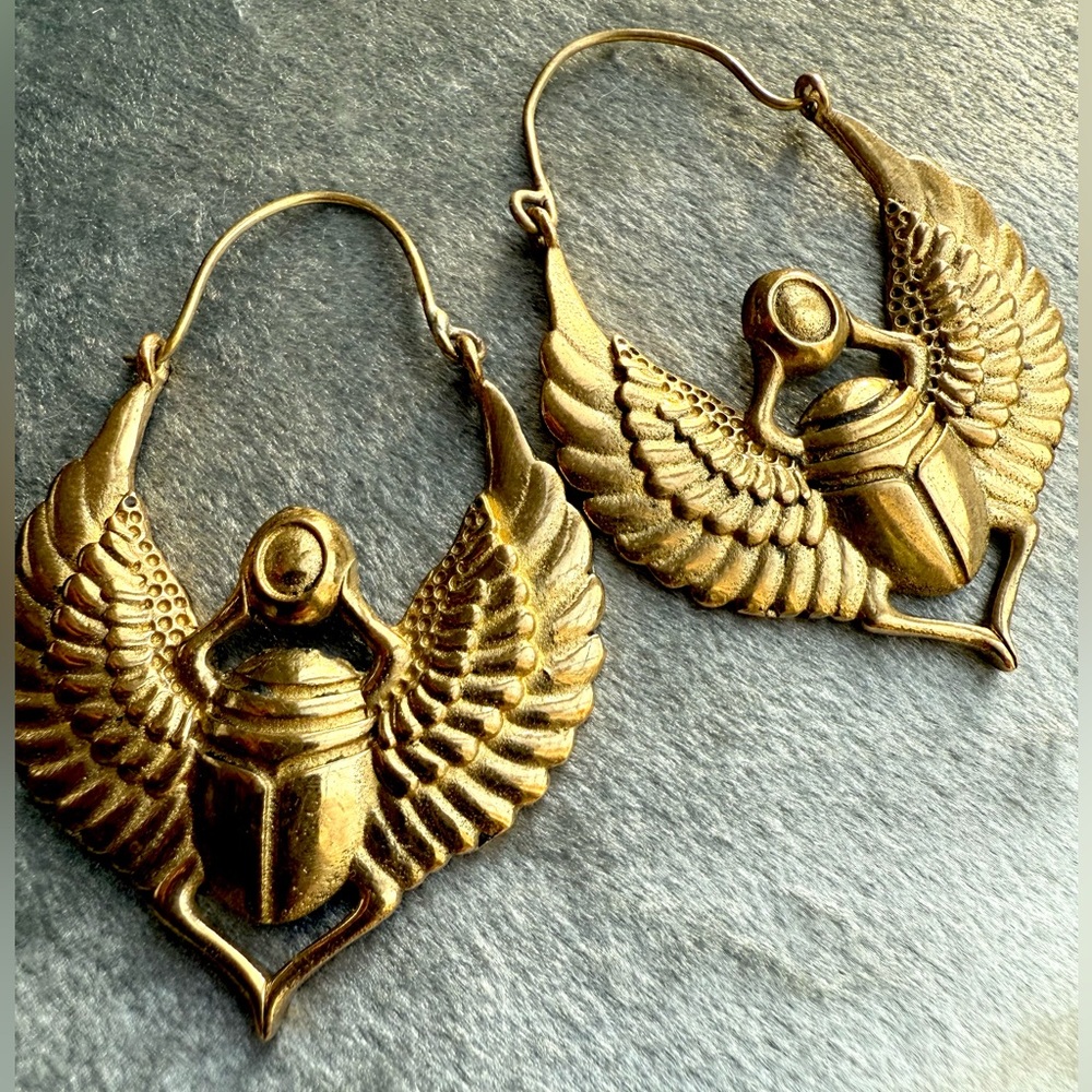 Egyptian Scarab Beetle Large Pendant Hoops
Earrings Women Fashion Jewelry boho